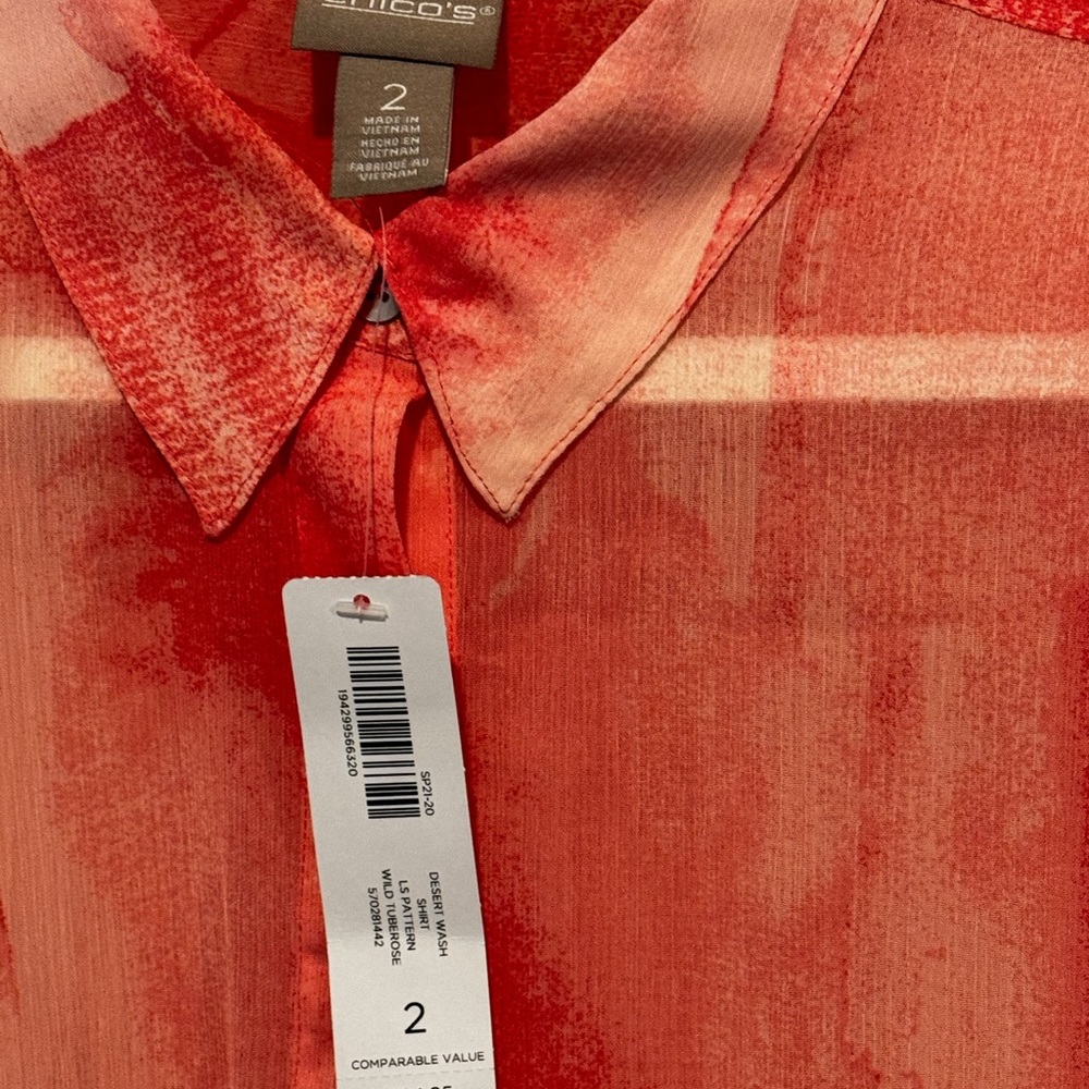 Chicos blouse coralish flowy  size 2 new
